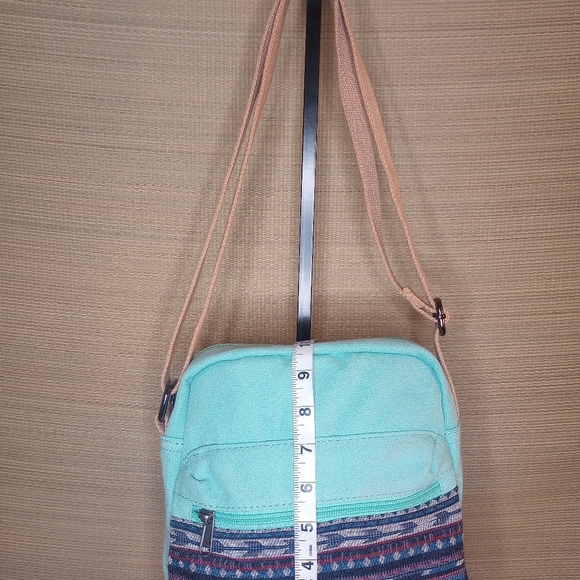 LEAPER Crossbody Messenger  Canvas Bag Mint Green Turquoise Southwestern Style - Picture 8 of 17